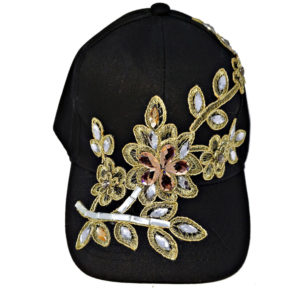 Embellished Floral Black Hat